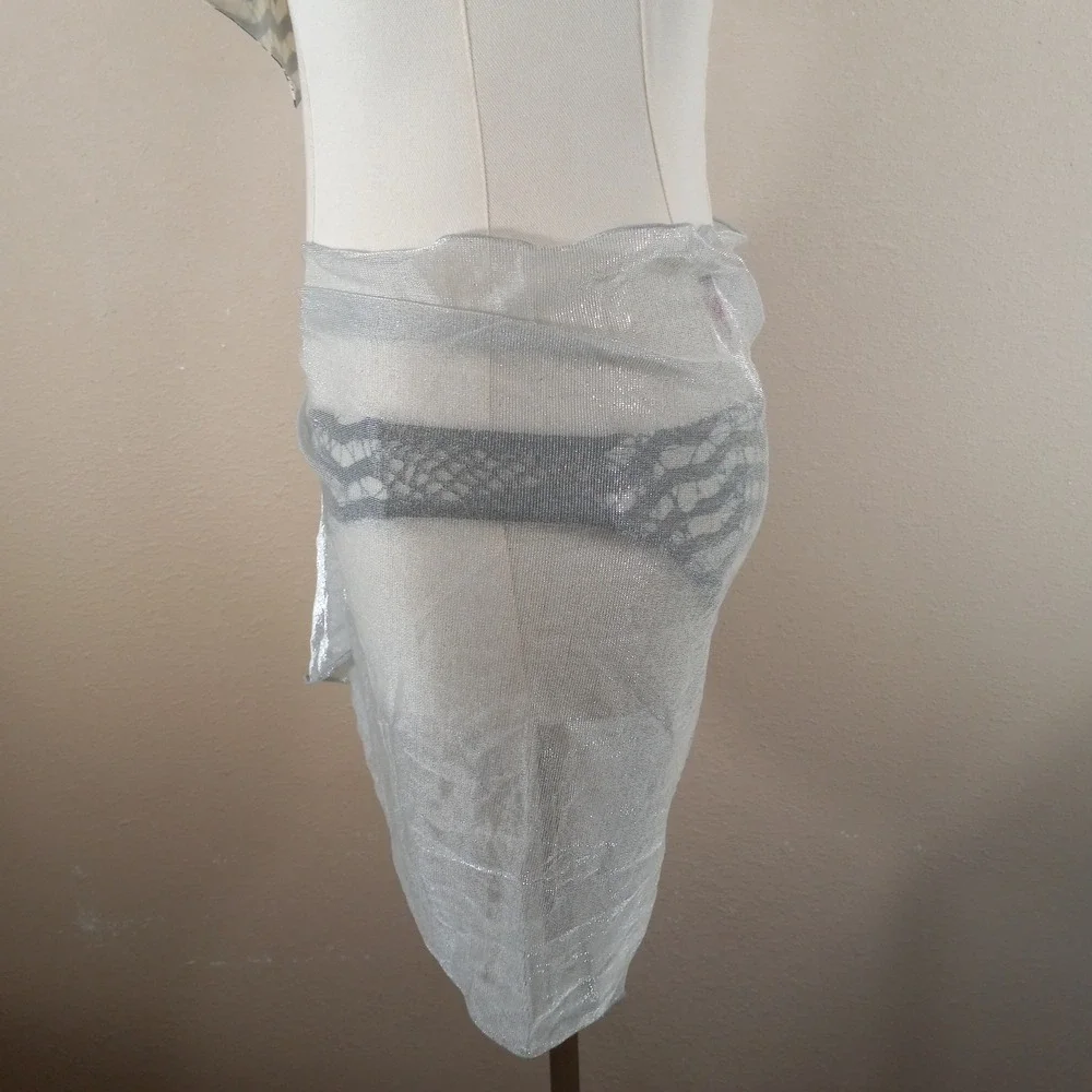 Cover Style Silver Metallic Mesh Sarong Wrap Swimsuit Cover Up One Size Made USA